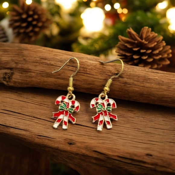 Candy Canes Holiday Festive Dangle Earrings - Picture 1 of 2